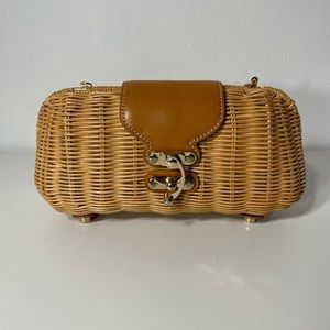 J McLoughlin ratan wicker clutch bag